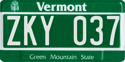 VT license plate ZKY037