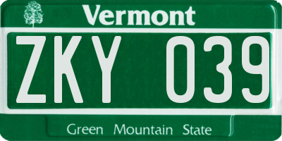 VT license plate ZKY039