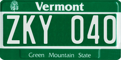 VT license plate ZKY040
