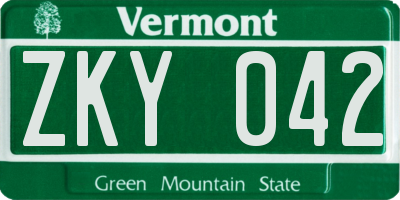 VT license plate ZKY042