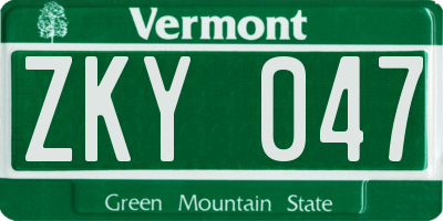VT license plate ZKY047