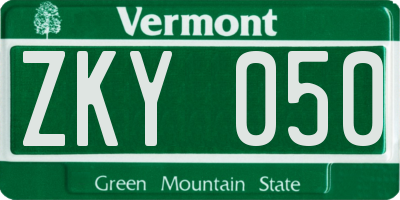 VT license plate ZKY050