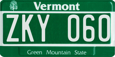 VT license plate ZKY060