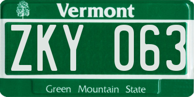 VT license plate ZKY063