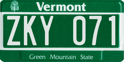 VT license plate ZKY071