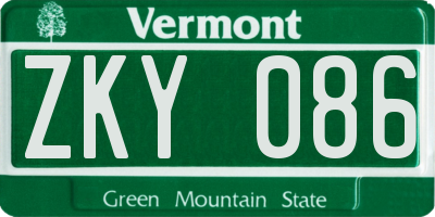 VT license plate ZKY086