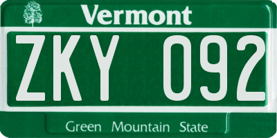 VT license plate ZKY092