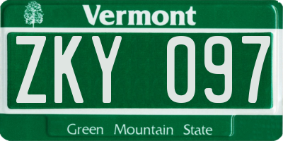 VT license plate ZKY097