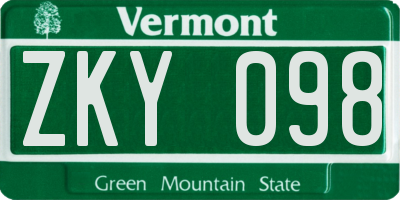 VT license plate ZKY098