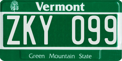 VT license plate ZKY099