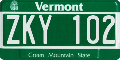 VT license plate ZKY102