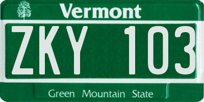 VT license plate ZKY103