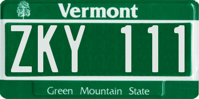 VT license plate ZKY111