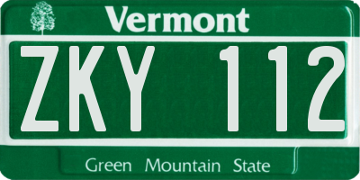 VT license plate ZKY112