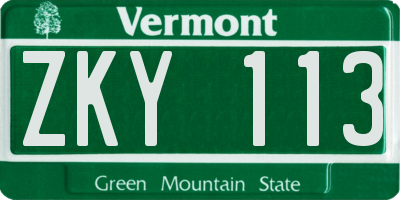 VT license plate ZKY113