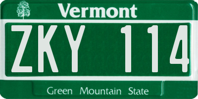 VT license plate ZKY114