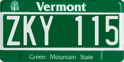 VT license plate ZKY115