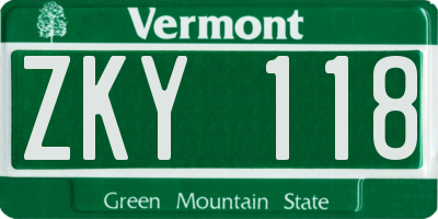 VT license plate ZKY118
