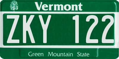 VT license plate ZKY122