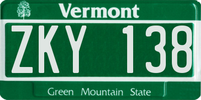 VT license plate ZKY138