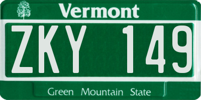 VT license plate ZKY149