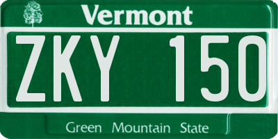 VT license plate ZKY150