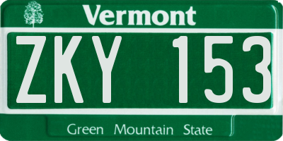 VT license plate ZKY153