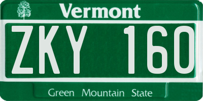 VT license plate ZKY160