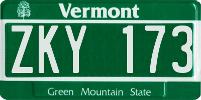 VT license plate ZKY173