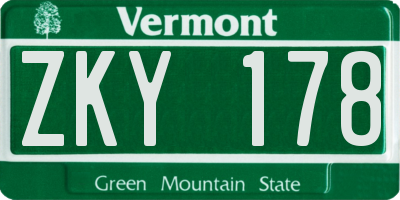 VT license plate ZKY178