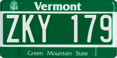 VT license plate ZKY179