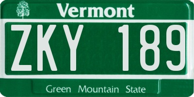 VT license plate ZKY189