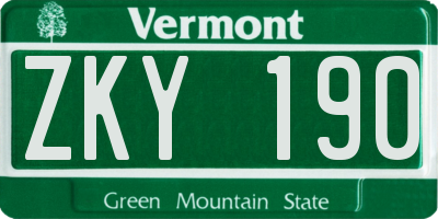 VT license plate ZKY190