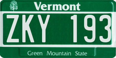 VT license plate ZKY193