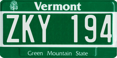 VT license plate ZKY194