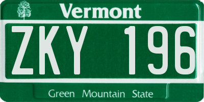 VT license plate ZKY196