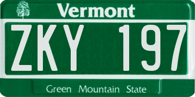 VT license plate ZKY197