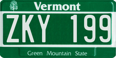 VT license plate ZKY199