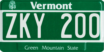 VT license plate ZKY200