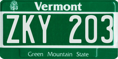 VT license plate ZKY203