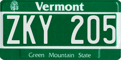 VT license plate ZKY205
