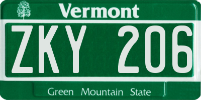 VT license plate ZKY206