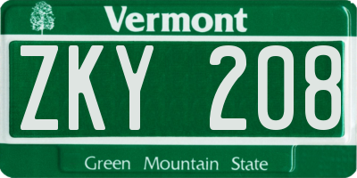 VT license plate ZKY208