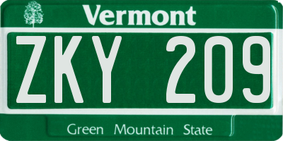 VT license plate ZKY209