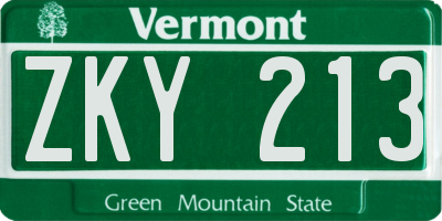 VT license plate ZKY213