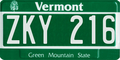 VT license plate ZKY216