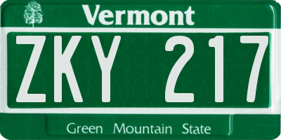 VT license plate ZKY217