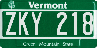 VT license plate ZKY218