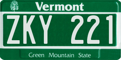 VT license plate ZKY221