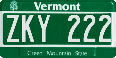 VT license plate ZKY222